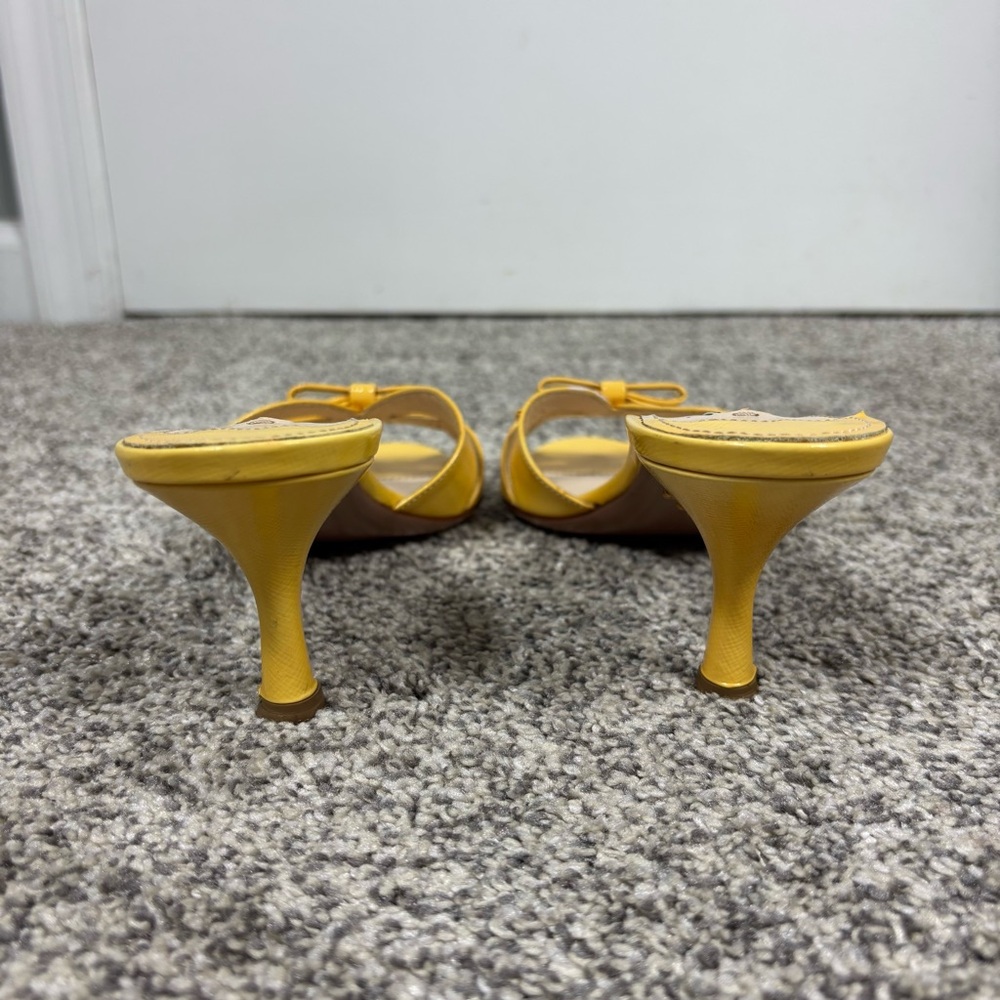 Prada Yellow Saffiano Leather Bow Detail Kitten Heels Size 37 - Picture 9 of 11